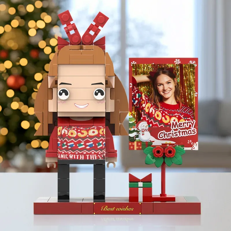 Statuette natalizie a grandezza naturale in mattoncini, statuette personalizzate a tema per 1 persona con cornice portafoto, giocattolo a blocchi di piccole dimensioni, i migliori regali di Natale e compleanno