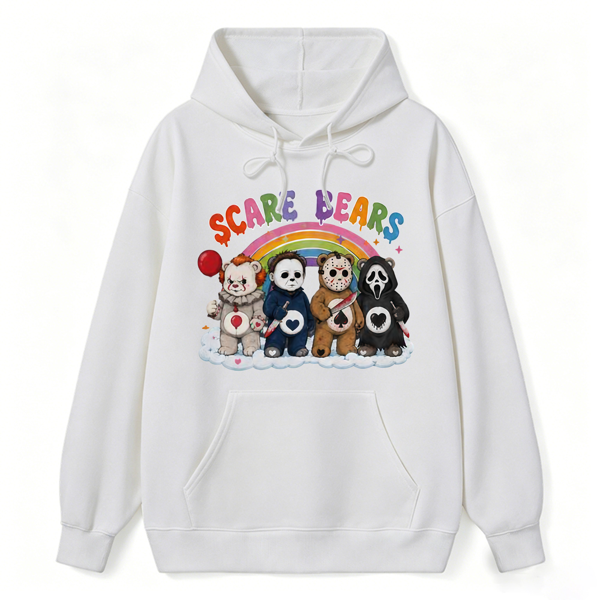 Scare Bears Cute Halloween Graphic Hoodie, Unisex Long‑Sleeve Pullover Hooded Sweatshirt for Fall Holiday Casual Daily Outfits