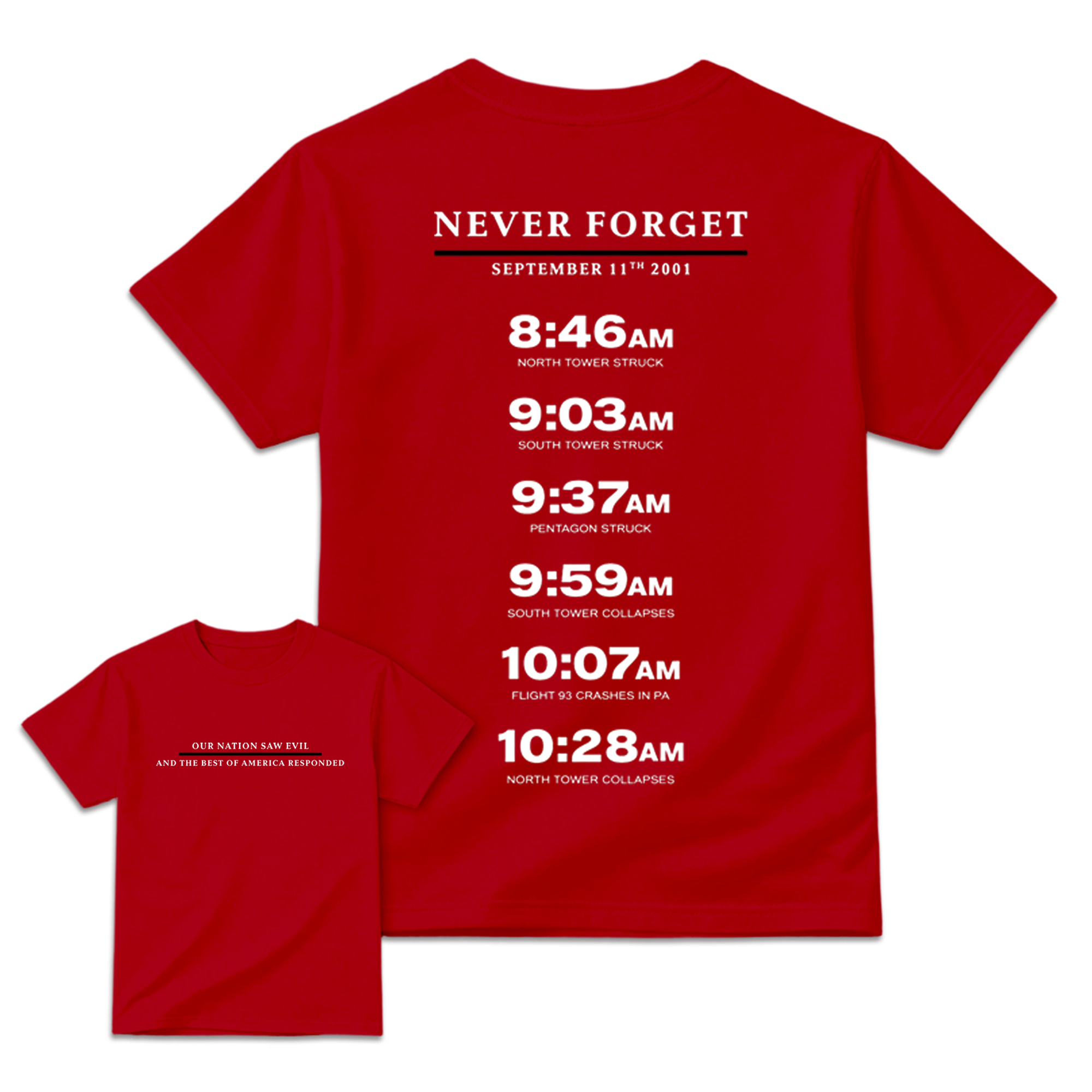 Never Forget September 11 Memorial Timeline T-Shirt Patriotic Remembrance Honor Gift