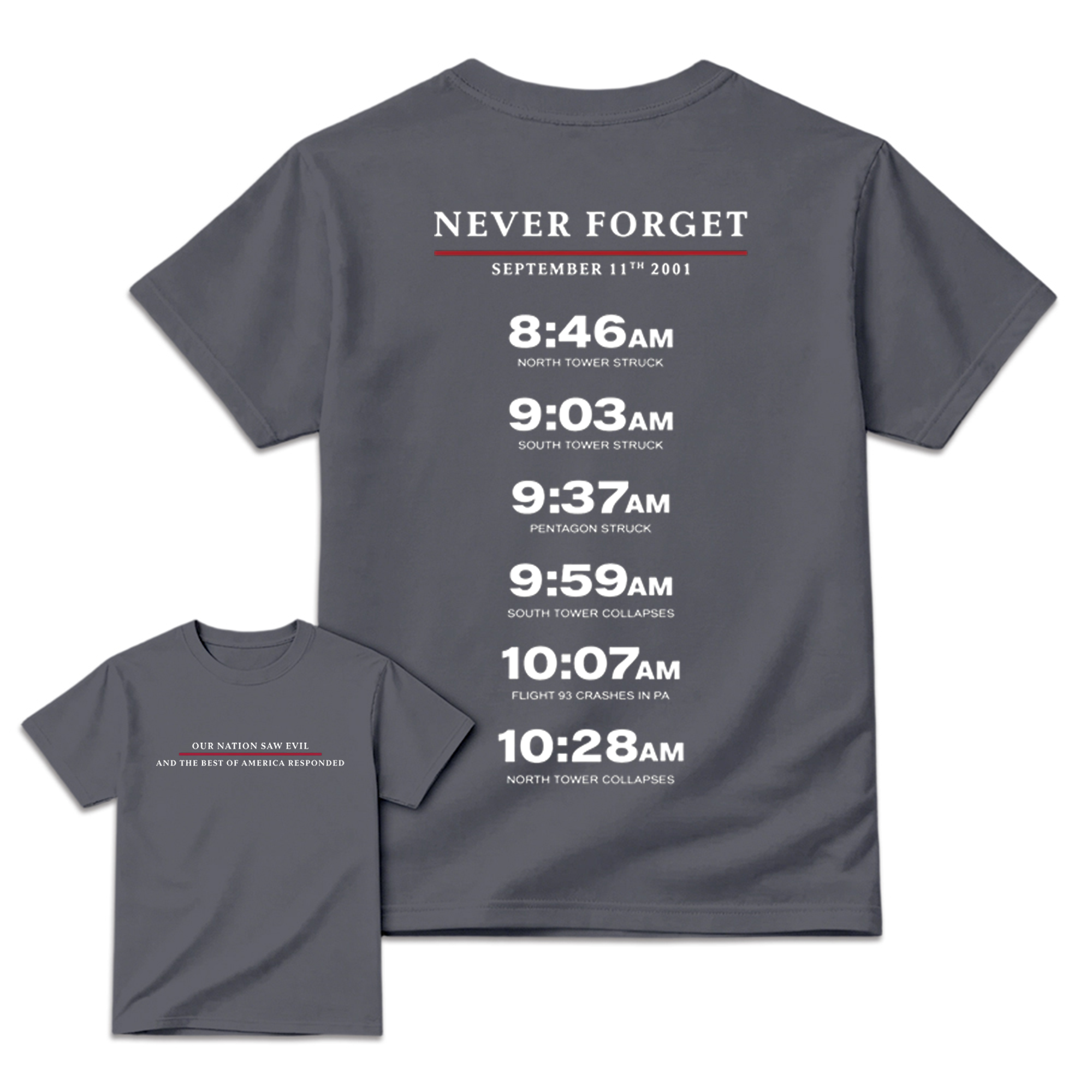 Never Forget September 11 Memorial Timeline T-Shirt Patriotic Remembrance Honor Gift