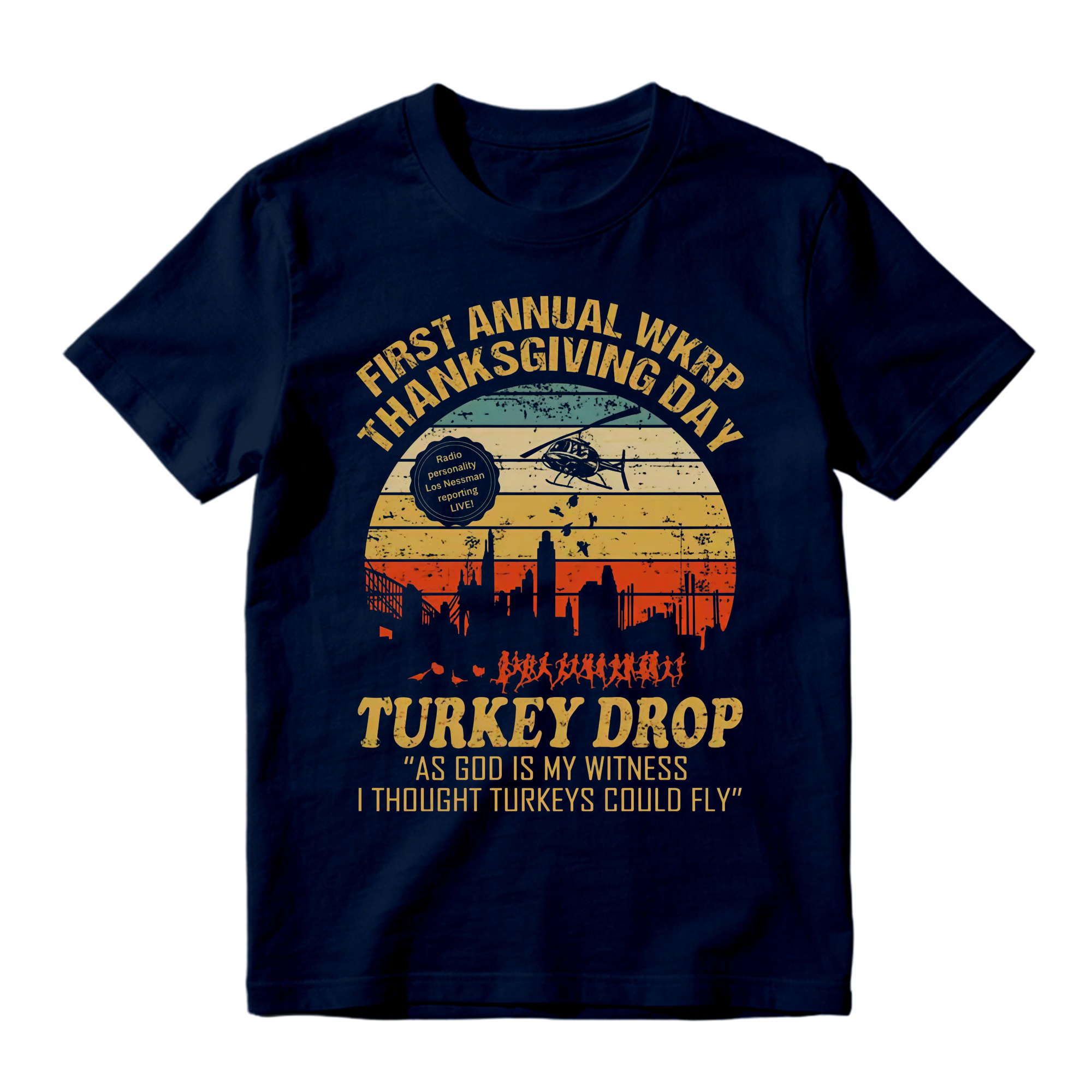 WKRP Thanksgiving Turkey Drop Graphic T-Shirt , As God Is My Witness I Thought Turkeys Could Fly Graphic Print, 70s TV Sitcom Retro Humor Top, Thanksgiving Fan Gift Streetwear