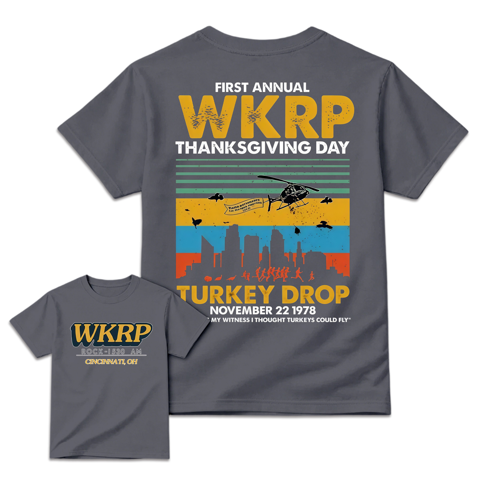 First Annual Wkrp Thanksgiving Day Two Sides Tshirt Sweatshirt Hoodie, As God Is My Witness Shirt, Turkeys Could Fly, Unisex Sweater Pullover Tee