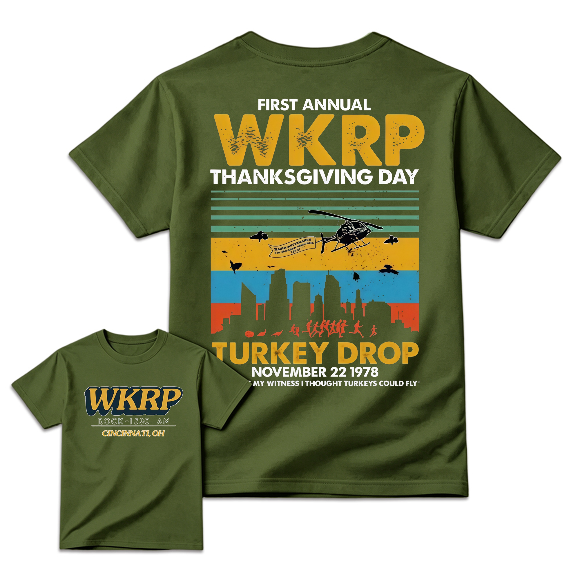 First Annual Wkrp Thanksgiving Day Two Sides Tshirt Sweatshirt Hoodie, As God Is My Witness Shirt, Turkeys Could Fly, Unisex Sweater Pullover Tee