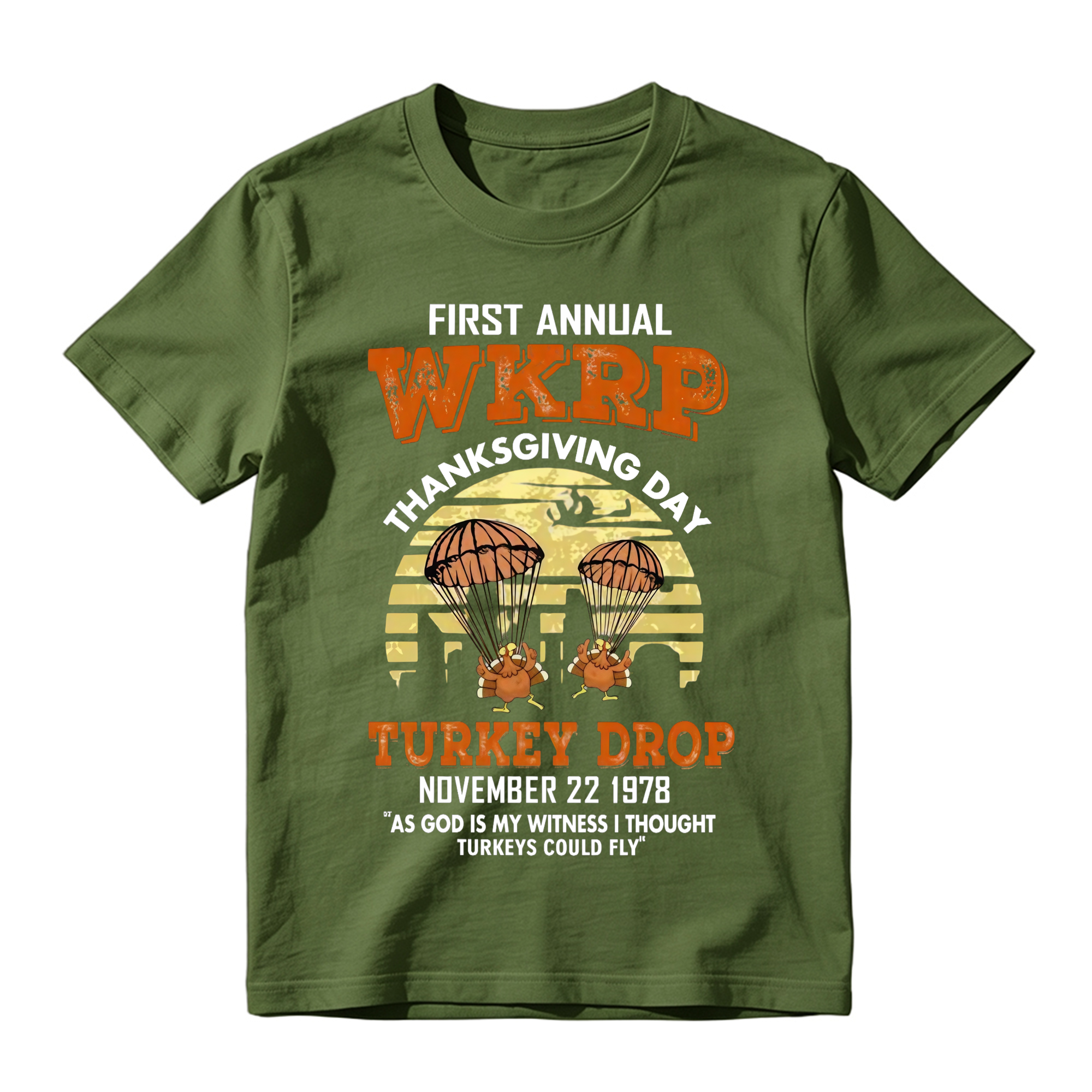 First Annual WKRP Turkey Drop 1978 Shirt, Funny Thanksgiving Vintage T-Shirt, As God Is My Witness I Thought Turkeys Could Fly Tee, Classic Retro Turkey Day Graphic