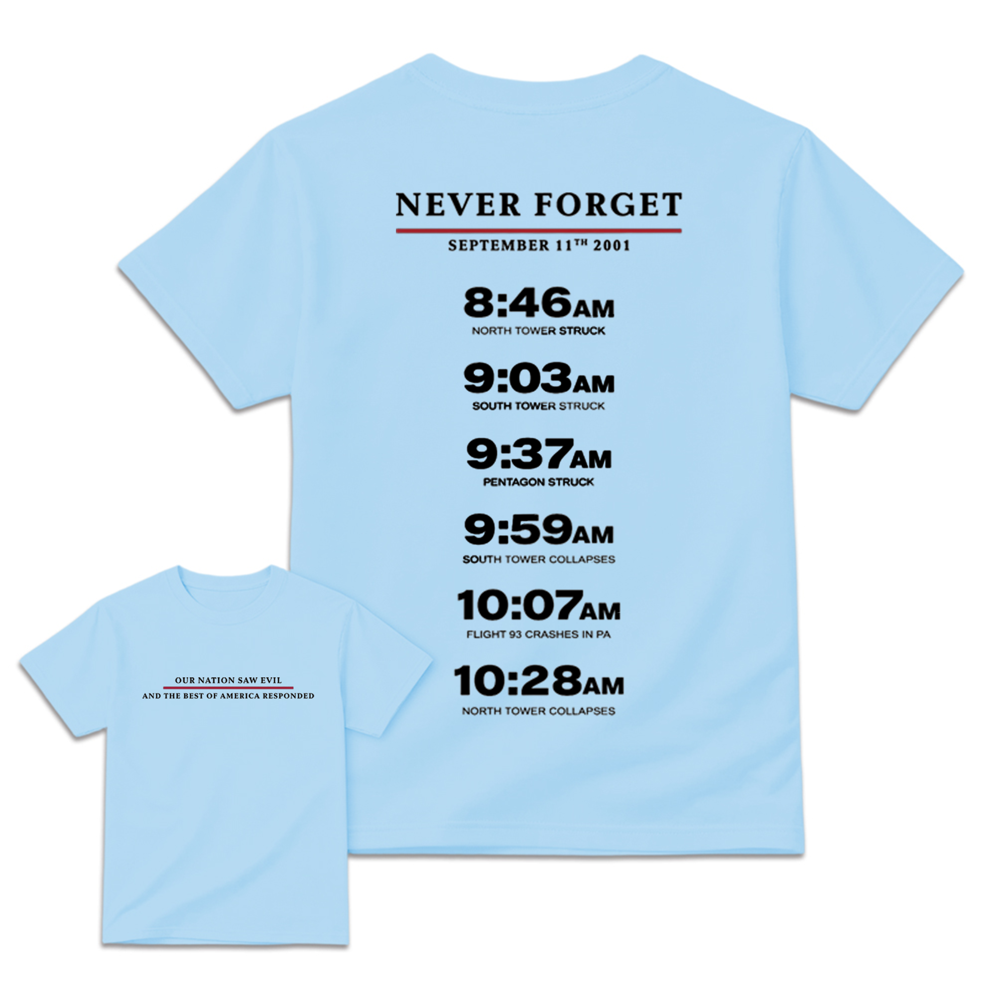 Never Forget September 11 Memorial Timeline T-Shirt Patriotic Remembrance Honor Gift