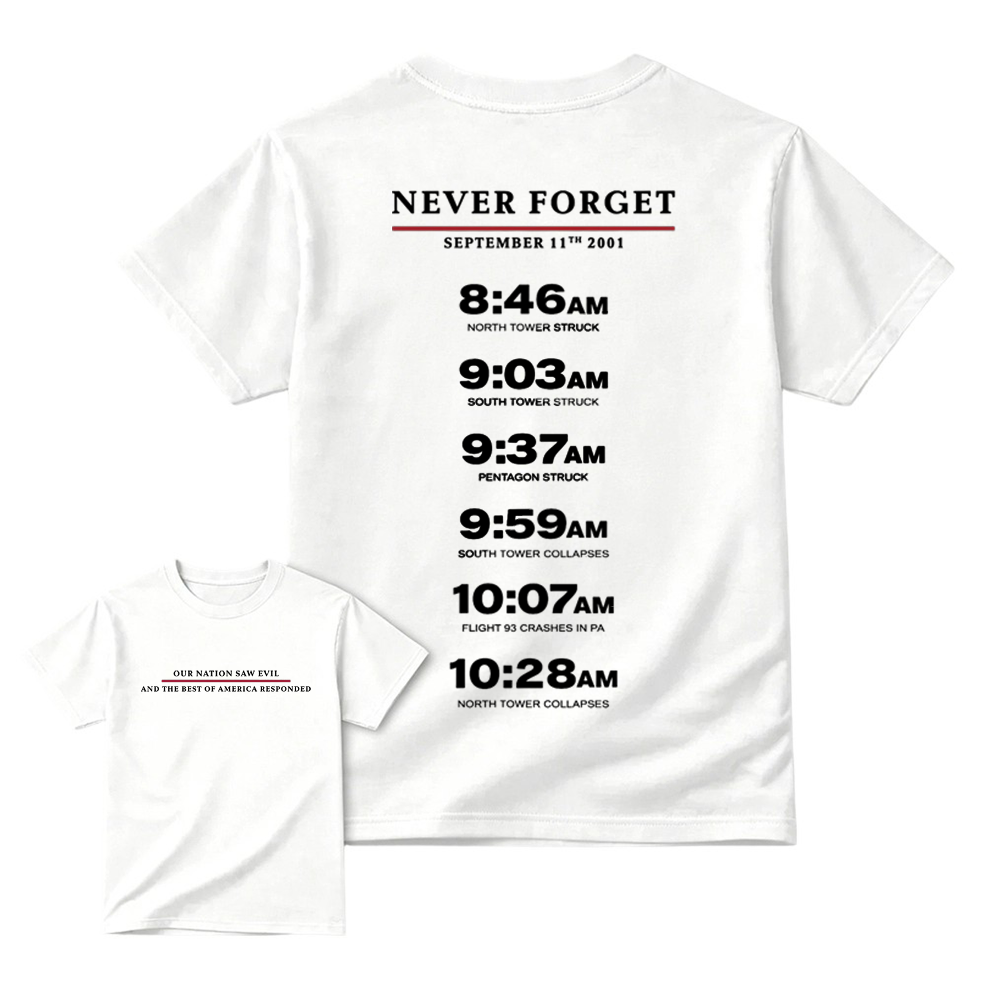 Never Forget September 11 Memorial Timeline T-Shirt Patriotic Remembrance Honor Gift