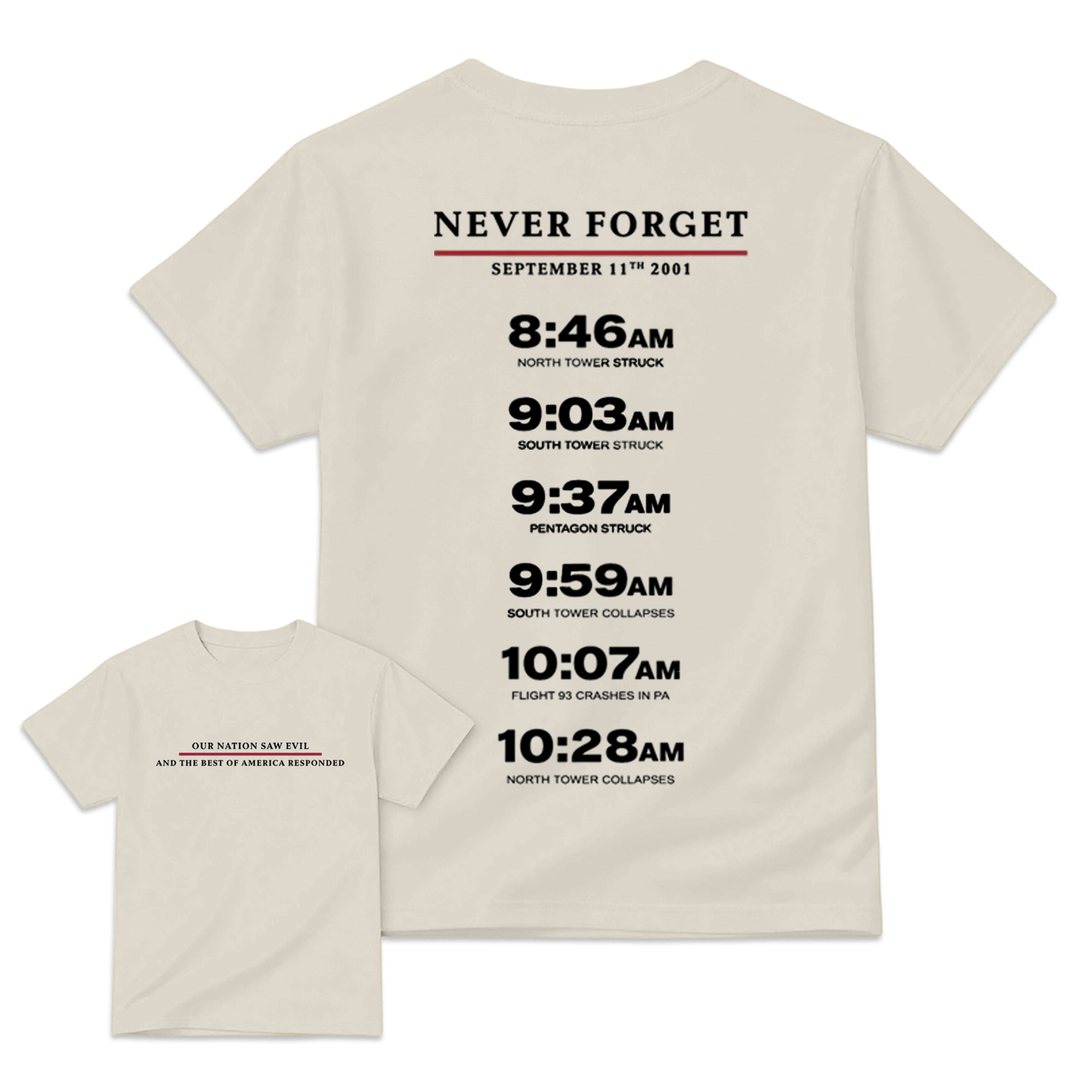 Never Forget September 11 Memorial Timeline T-Shirt Patriotic Remembrance Honor Gift
