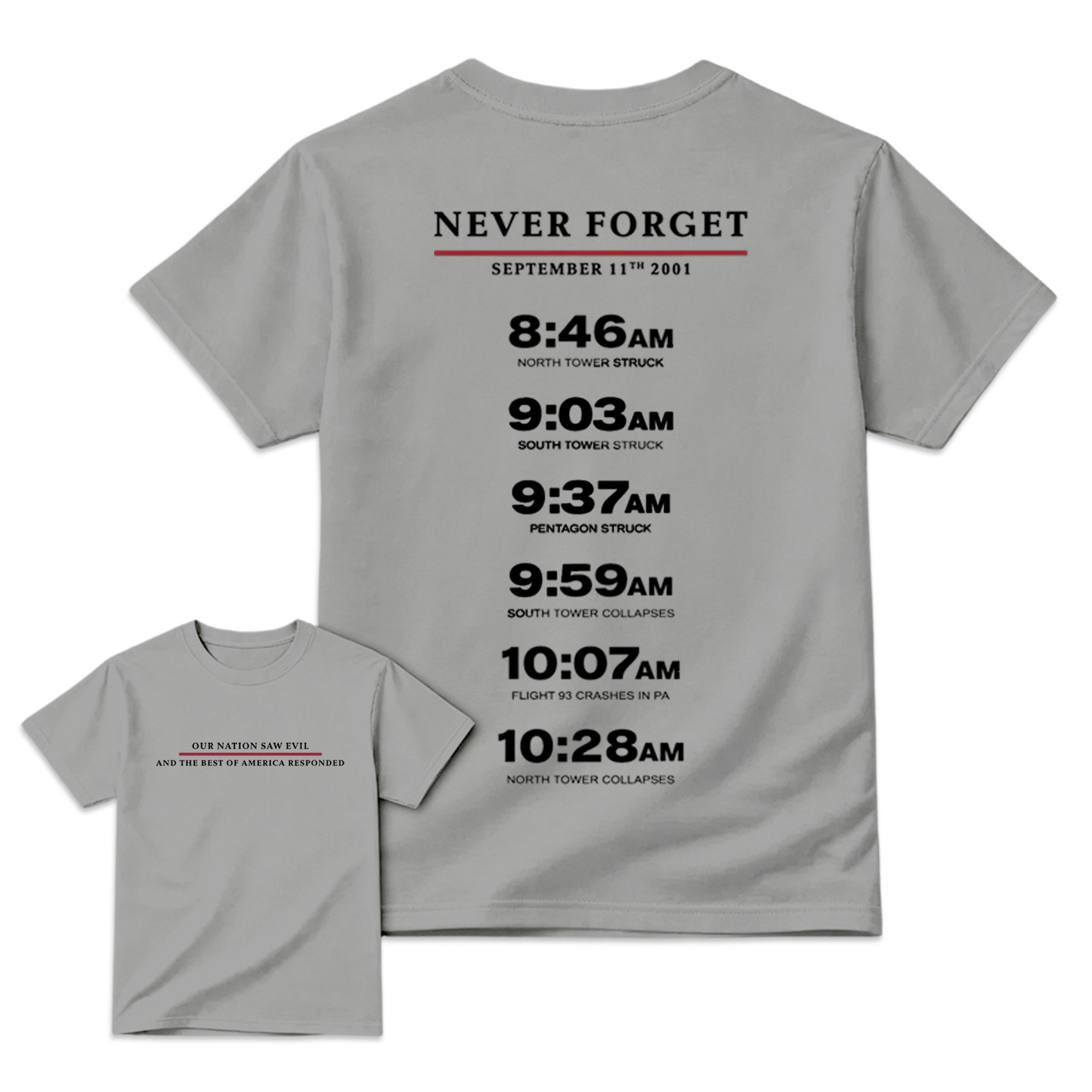 Never Forget September 11 Memorial Timeline T-Shirt Patriotic Remembrance Honor Gift