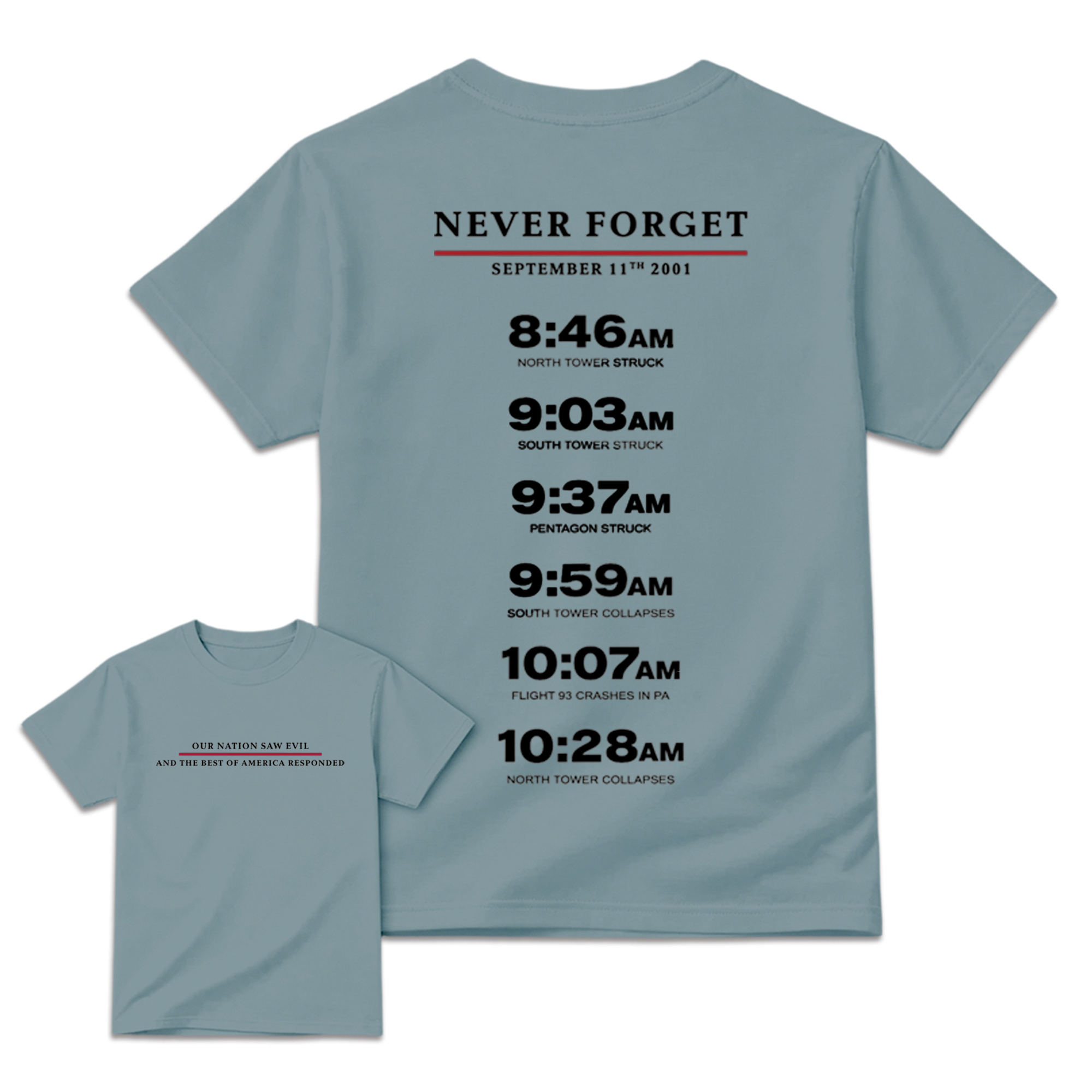 Never Forget September 11 Memorial Timeline T-Shirt Patriotic Remembrance Honor Gift