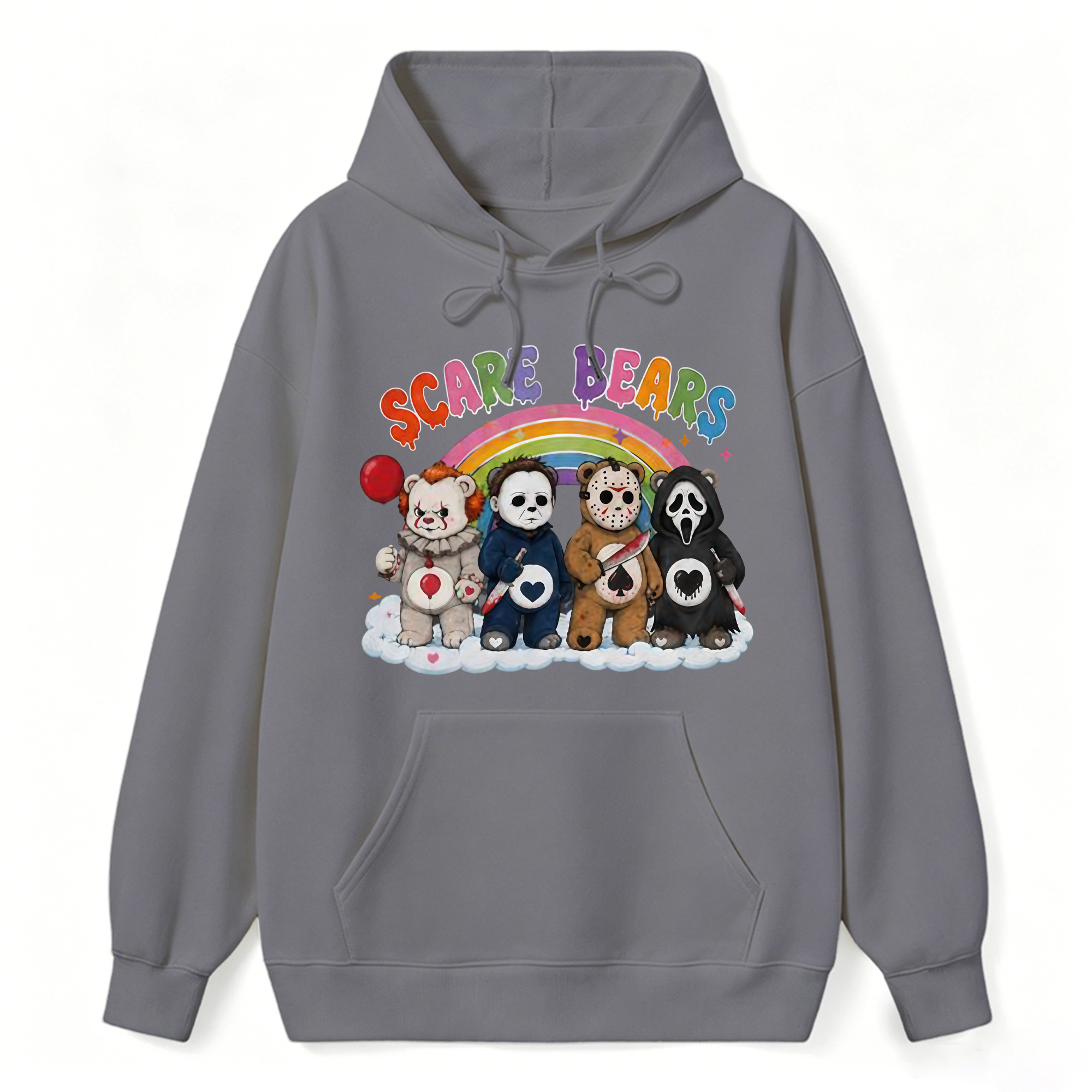 Scare Bears Cute Halloween Graphic Hoodie, Unisex Long‑Sleeve Pullover Hooded Sweatshirt for Fall Holiday Casual Daily Outfits