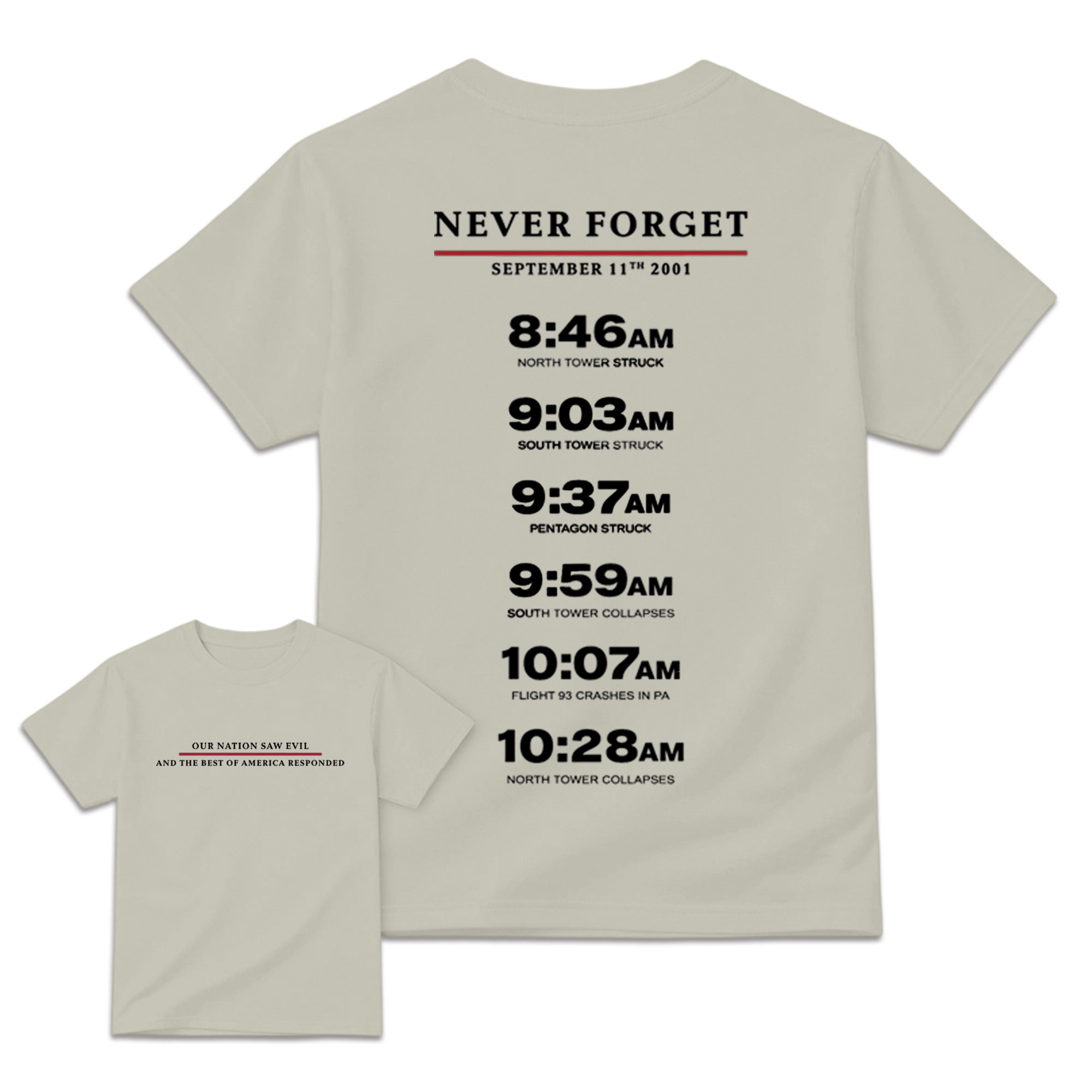 Never Forget September 11 Memorial Timeline T-Shirt Patriotic Remembrance Honor Gift