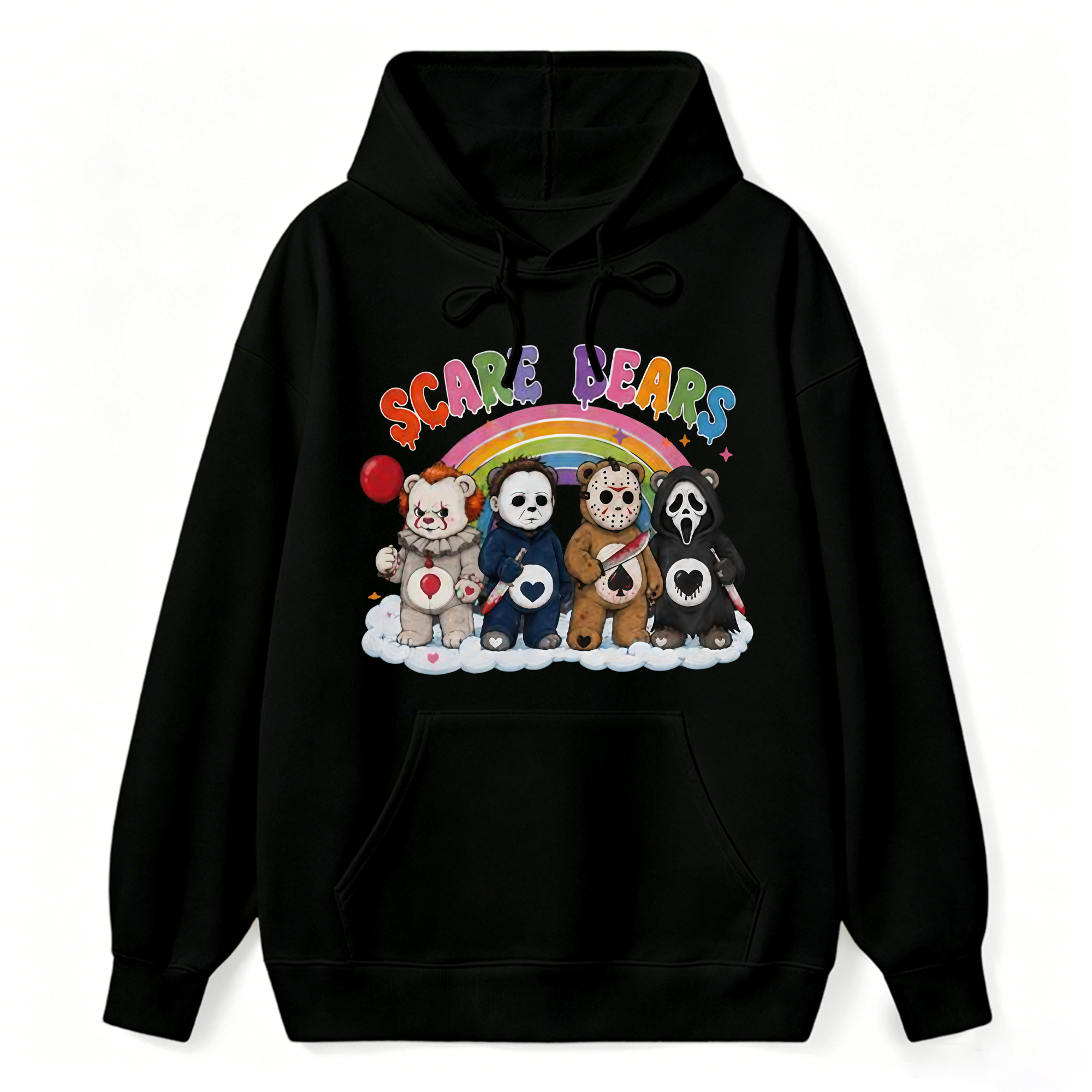 Scare Bears Cute Halloween Graphic Hoodie, Unisex Long‑Sleeve Pullover Hooded Sweatshirt for Fall Holiday Casual Daily Outfits