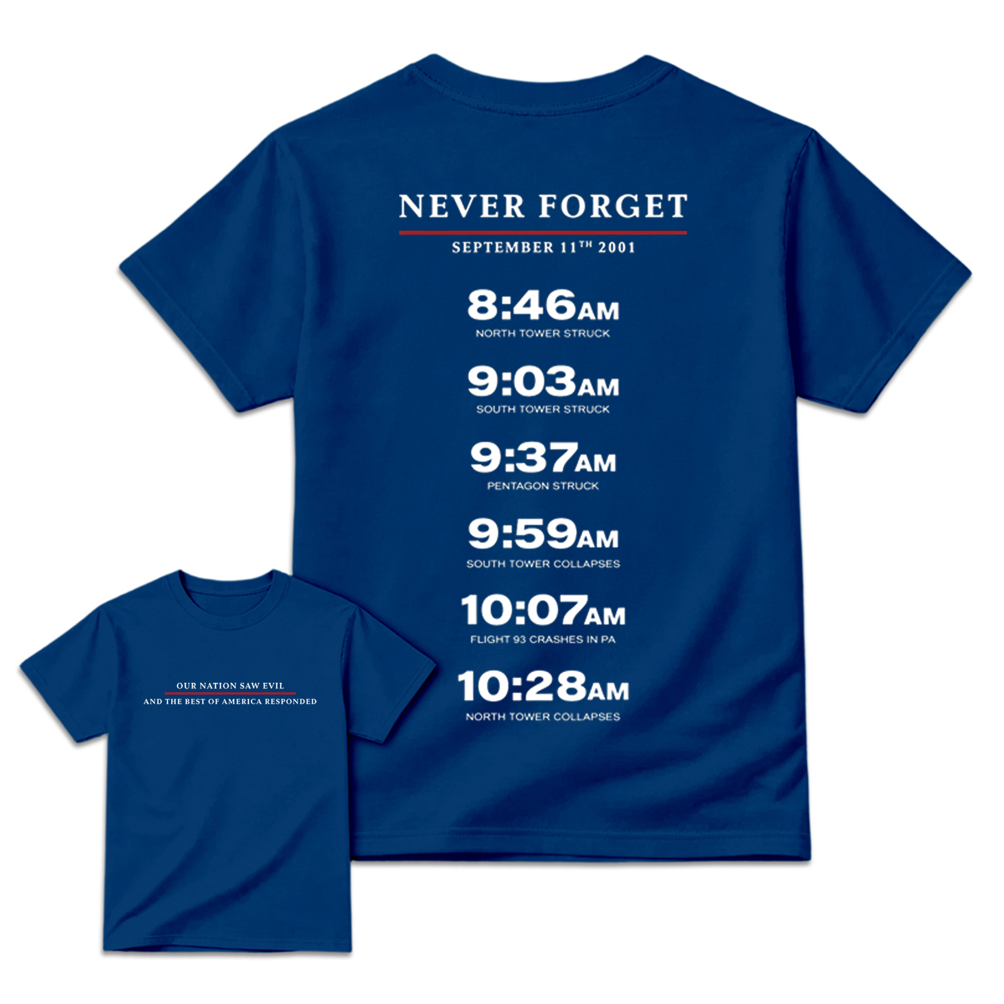 Never Forget September 11 Memorial Timeline T-Shirt Patriotic Remembrance Honor Gift