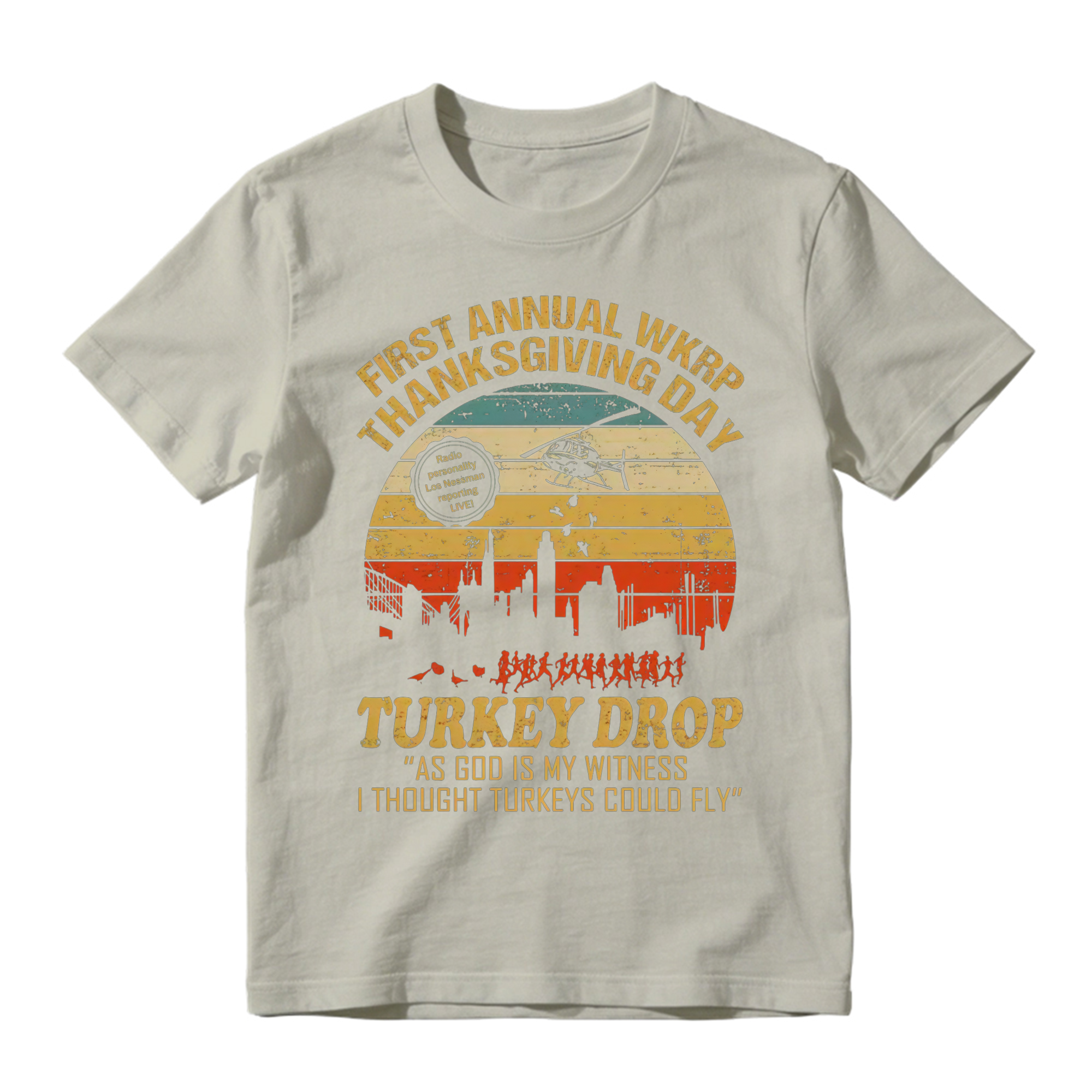 WKRP Thanksgiving Turkey Drop Graphic T-Shirt , As God Is My Witness I Thought Turkeys Could Fly Graphic Print, 70s TV Sitcom Retro Humor Top, Thanksgiving Fan Gift Streetwear