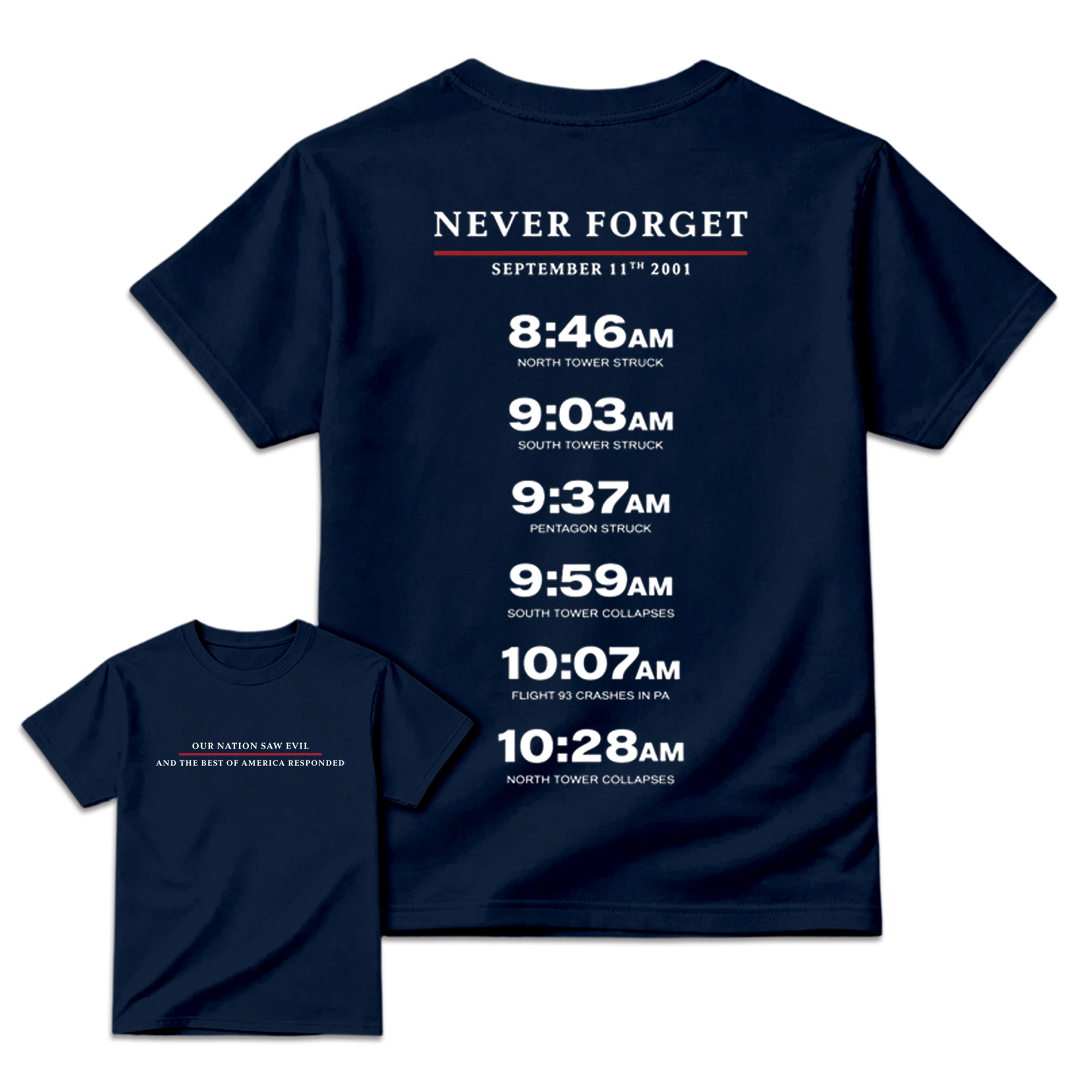 Never Forget September 11 Memorial Timeline T-Shirt Patriotic Remembrance Honor Gift