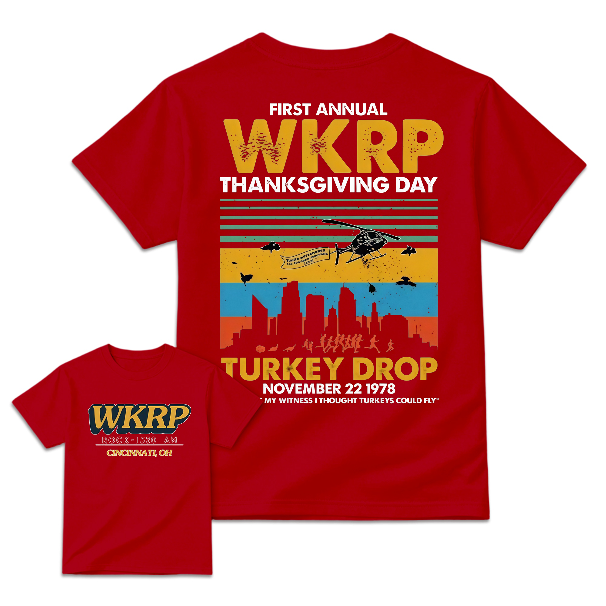 First Annual Wkrp Thanksgiving Day Two Sides Tshirt Sweatshirt Hoodie, As God Is My Witness Shirt, Turkeys Could Fly, Unisex Sweater Pullover Tee