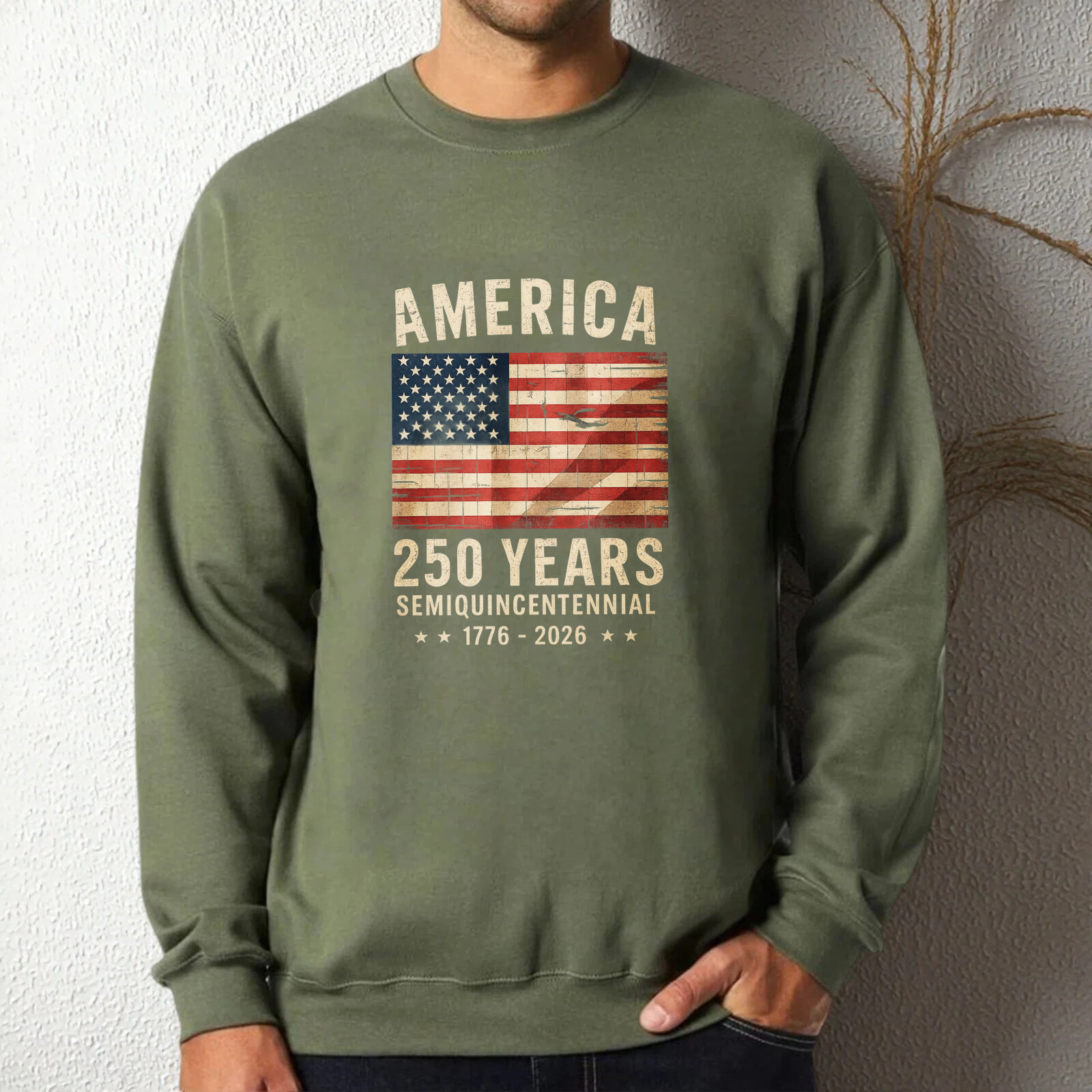 America 250 Years Semi Quincentennial 1776 2026 Usa Flag Sweatshirt Black Unisex Crewneck Pullover Long Sleeve Top