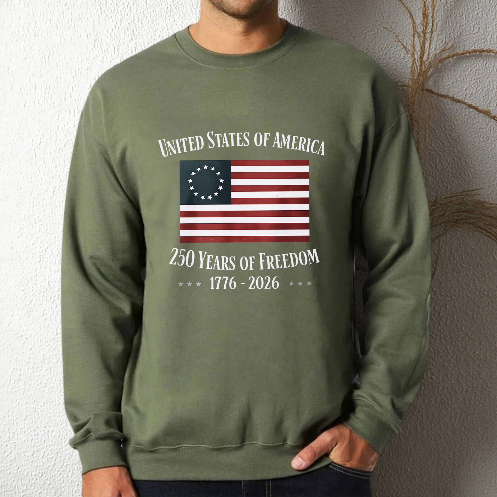 United States Of America 250 Years Of Freedom 1776 2026 Flag Sweatshirt Black Crewneck Pullover Long Sleeve Unisex Adult Apparel