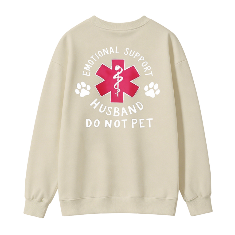 Emotional Support Husband Do Not Pet Paw Print Graphic Sweatshirt