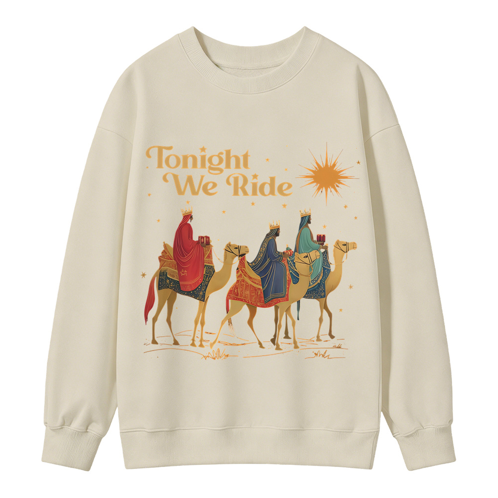 Retro Tonight We Ride Christian Christmas Sweatshirt, Three Wise Men Faith Graphic, Christian Holiday Gift, Vintage Religious Apparel