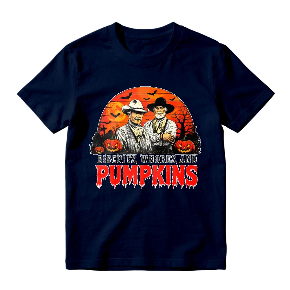Biscuits Whores And Pumpkins Halloween Western Cowboy Vintage Retro Graphic T-shirt