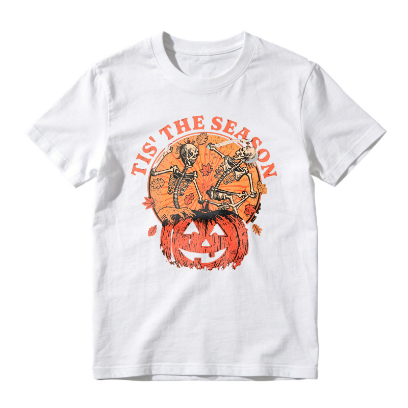 Tis The Season Skeletons On Pumpkin Halloween Graphic, Unisex Classic T-shirt