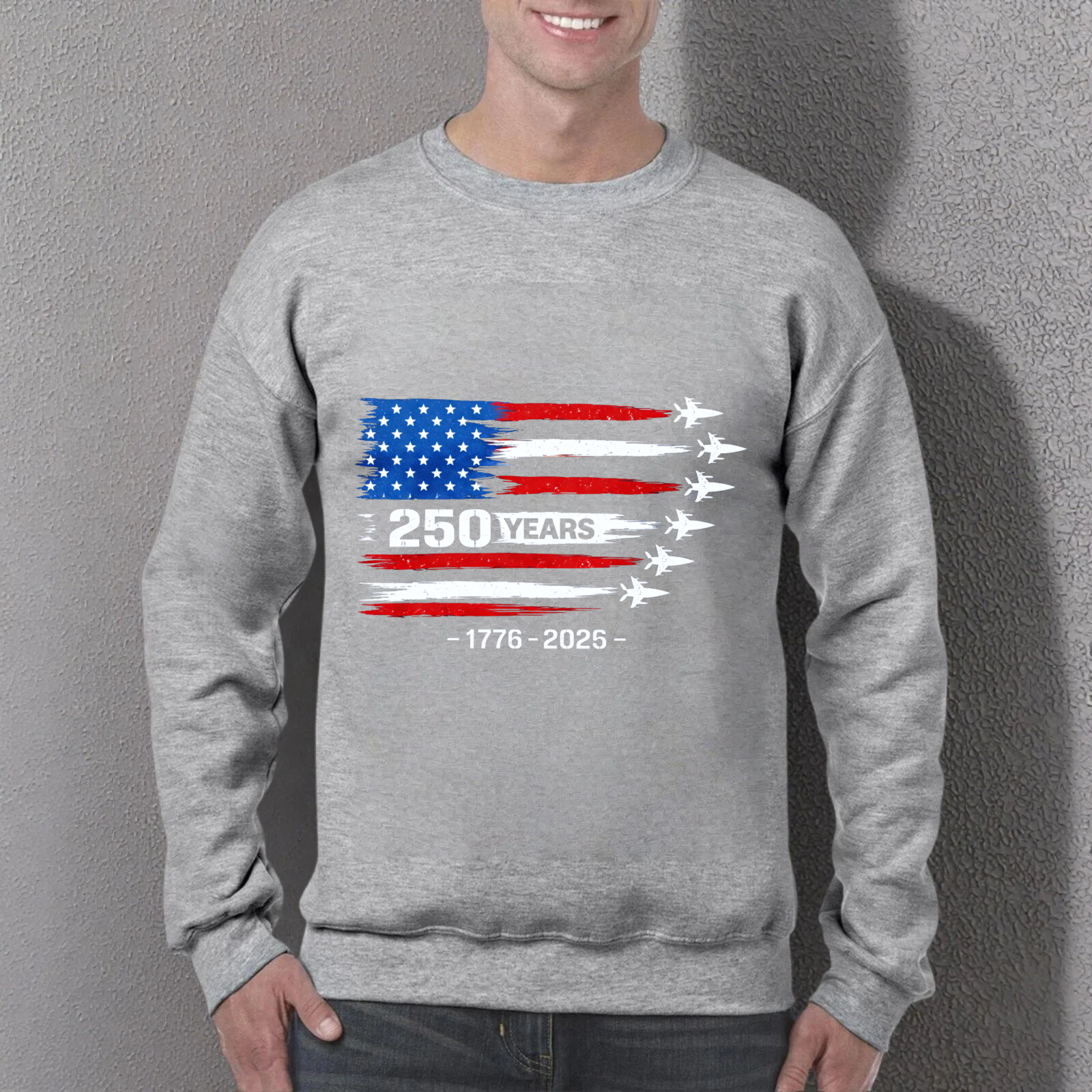 American Flag 250 Years Independence Day 1776 2025 Celebration Sweatshirt Black Unisex Crewneck Pullover Long Sleeve Casual Top