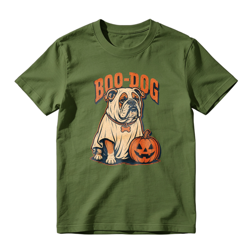 Boo Dog Bulldog In Ghost Costume With Pumpkin Halloween Unisex Classic T Shirt