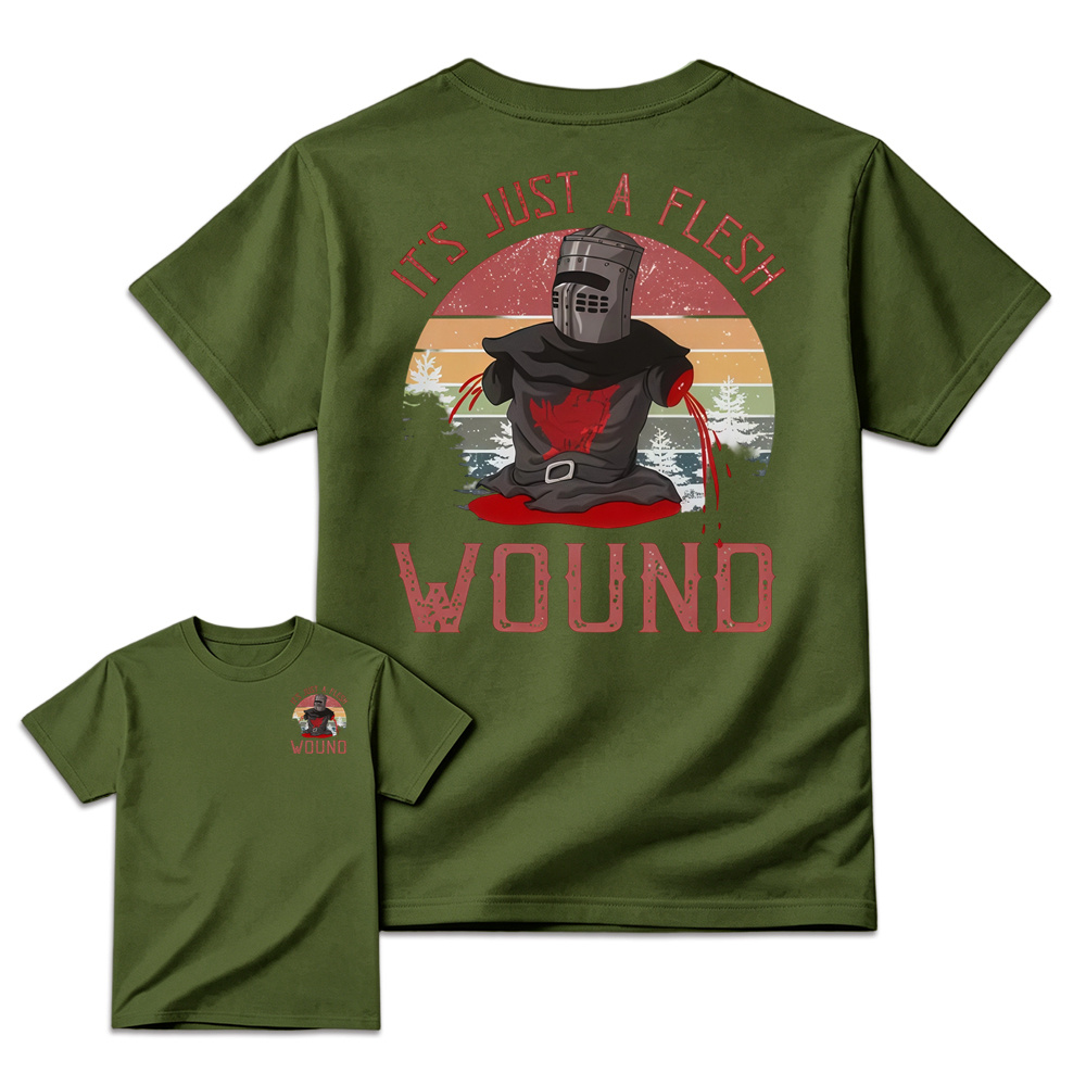 It's just a flesh wound Graphic Shirt, Black Knight Quote Tee, Monty Python and the Holy Grail Movie Shirt, Funny British Comedy Shirt, Retro Cult Film Fan Gift, Unisex Graphic T-Shirt