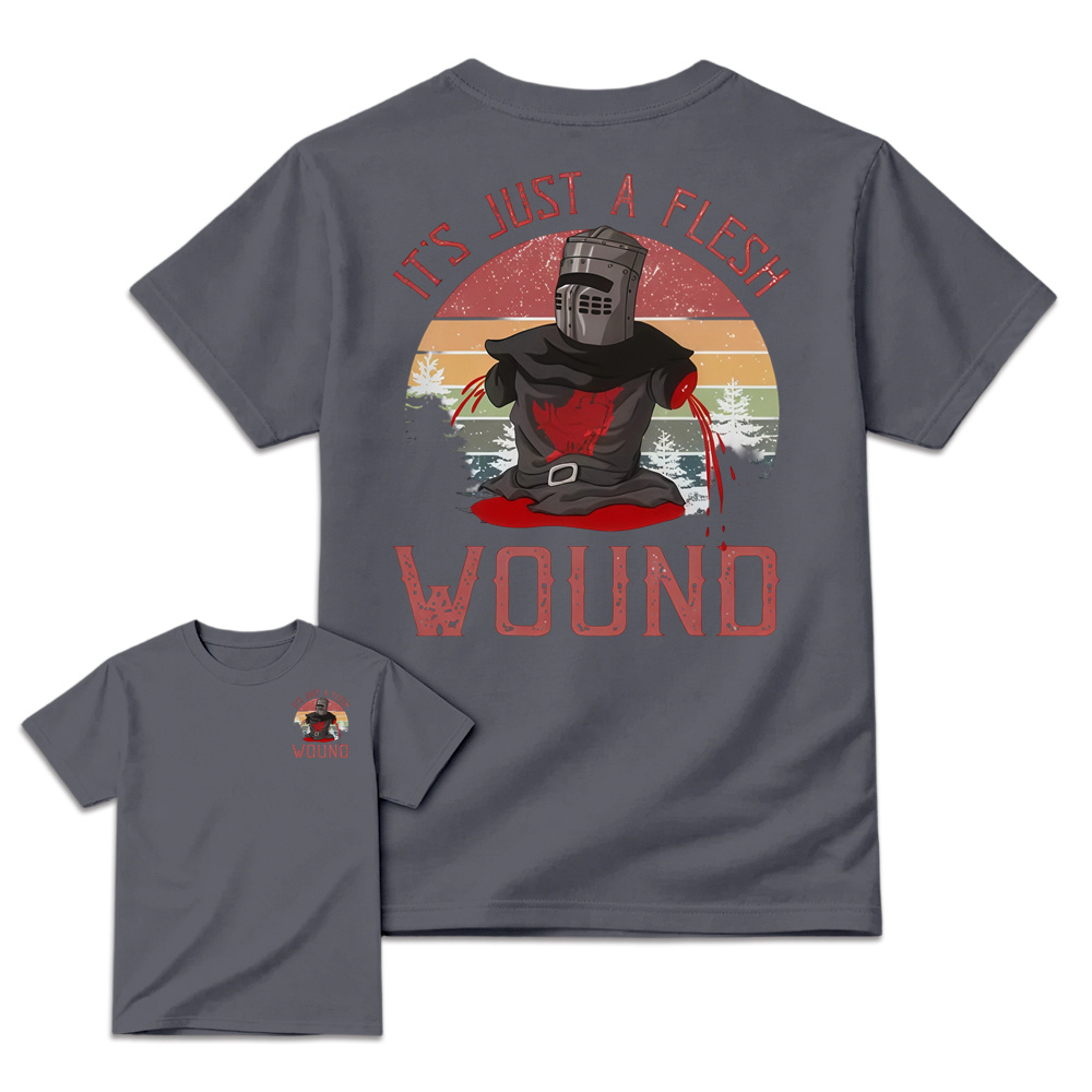 It's just a flesh wound Graphic Shirt, Black Knight Quote Tee, Monty Python and the Holy Grail Movie Shirt, Funny British Comedy Shirt, Retro Cult Film Fan Gift, Unisex Graphic T-Shirt