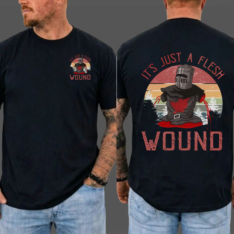 It's just a flesh wound Graphic Shirt, Black Knight Quote Tee, Monty Python and the Holy Grail Movie Shirt, Funny British Comedy Shirt, Retro Cult Film Fan Gift, Unisex Graphic T-Shirt
