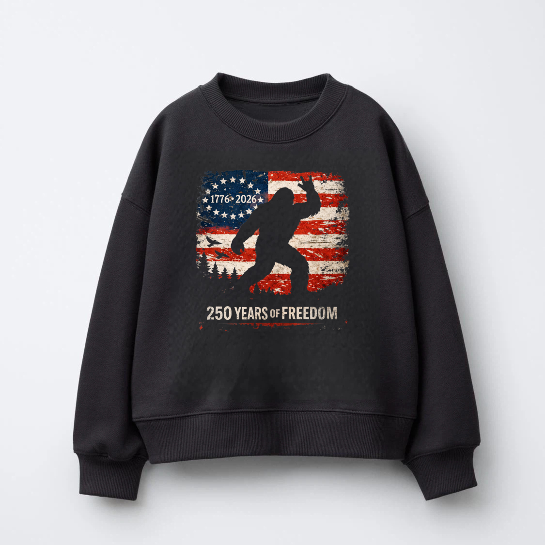 American Flag Bigfoot 250 Years Of Freedom Sweatshirt 1776 2026 Patriotic Usa Design Crewneck Pullover