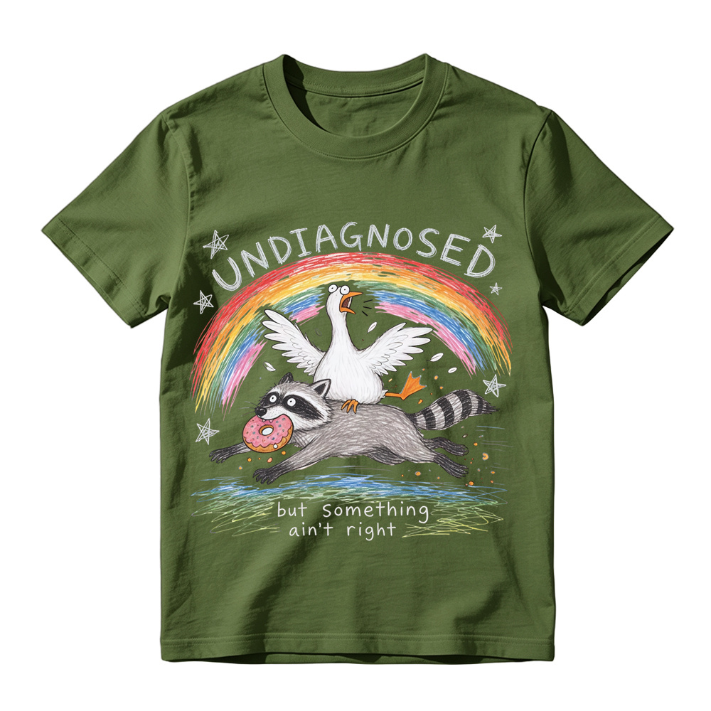 Comfort Colors Undiagnosed But Something Ain't Right TShirt, Funny Goose Riding Raccoon Tee, Silly Goose T-Shirt, Mental Health Humor Gift