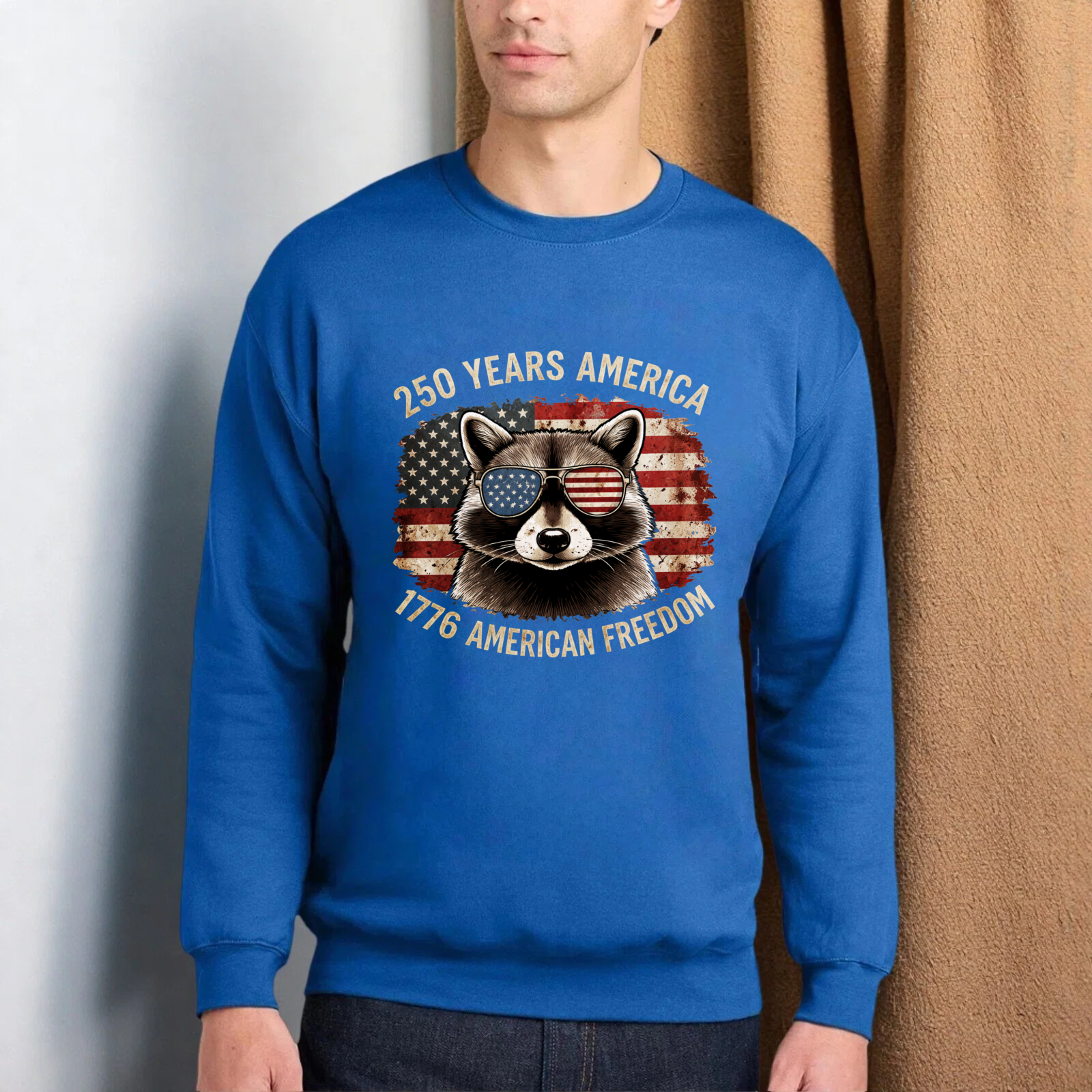 Racoon American Flag Sweatshirt 250 Years America 1776 American Freedom Patriotic Crewneck Pullover Shirt
