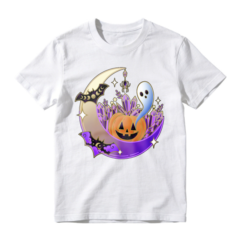 Halloween Pumpkin Ghost Moon Bat Purple Crystal Design, Unisex Classic T-shirt