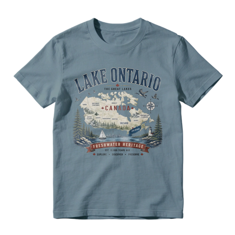Lake Ontario Canada Freshwater Heritage Vintage Map Graphic T-shirt