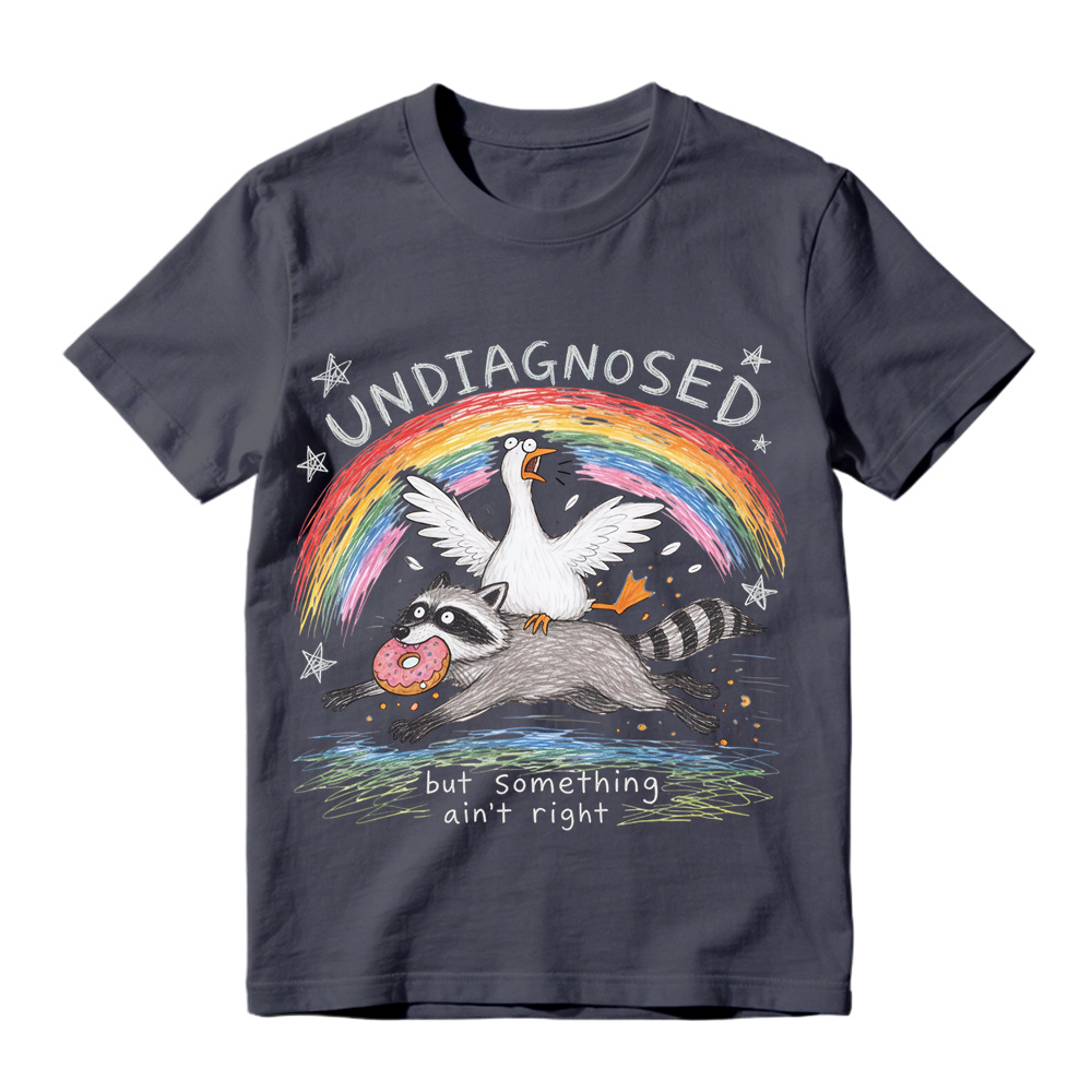 Comfort Colors Undiagnosed But Something Ain't Right TShirt, Funny Goose Riding Raccoon Tee, Silly Goose T-Shirt, Mental Health Humor Gift