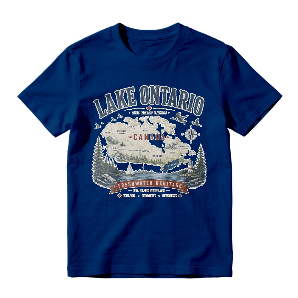 Lake Ontario Canada Freshwater Heritage Vintage Map Graphic T-shirt