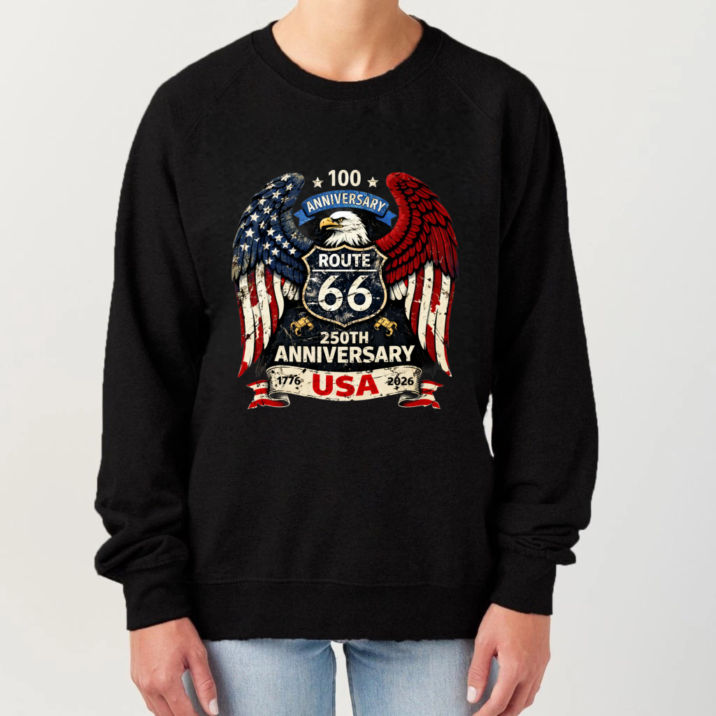Route 66 100th Anniversary Usa 250th Anniversary Eagle American Flag Sweatshirt