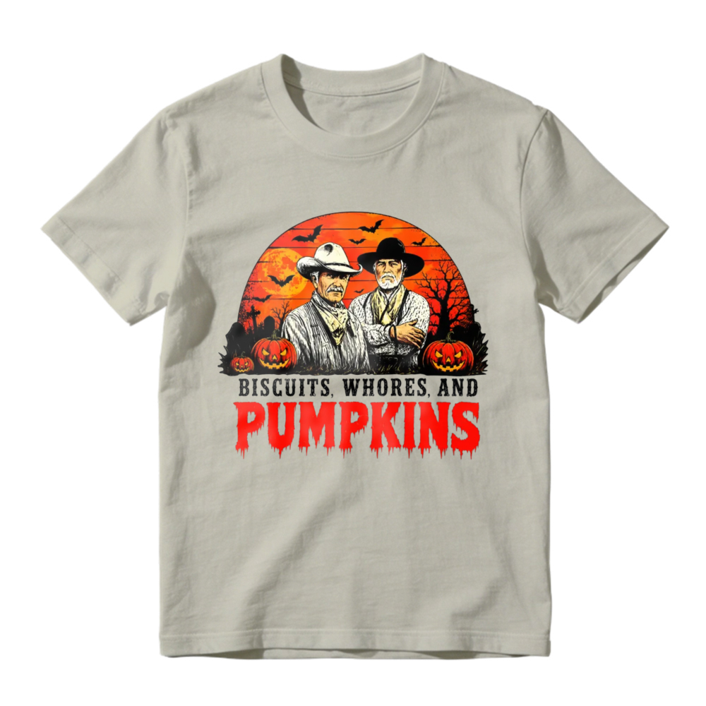 Biscuits Whores And Pumpkins Halloween Western Cowboy Vintage Retro Graphic T-shirt