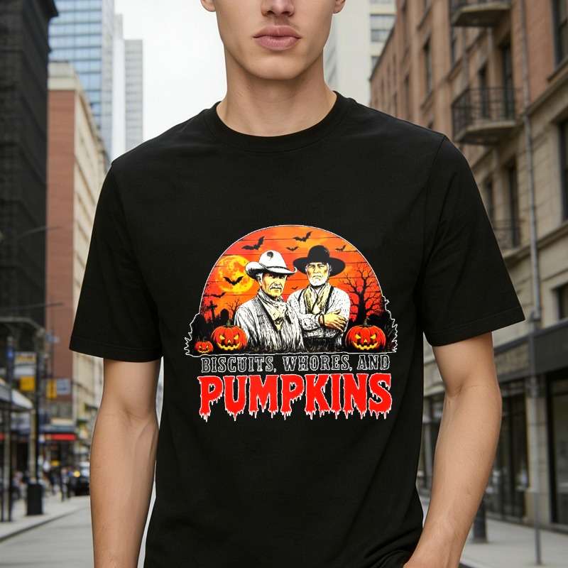Biscuits Whores And Pumpkins Halloween Western Cowboy Vintage Retro Graphic T-shirt