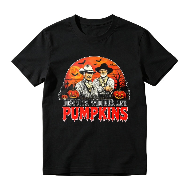 Biscuits Whores And Pumpkins Halloween Western Cowboy Vintage Retro Graphic T-shirt