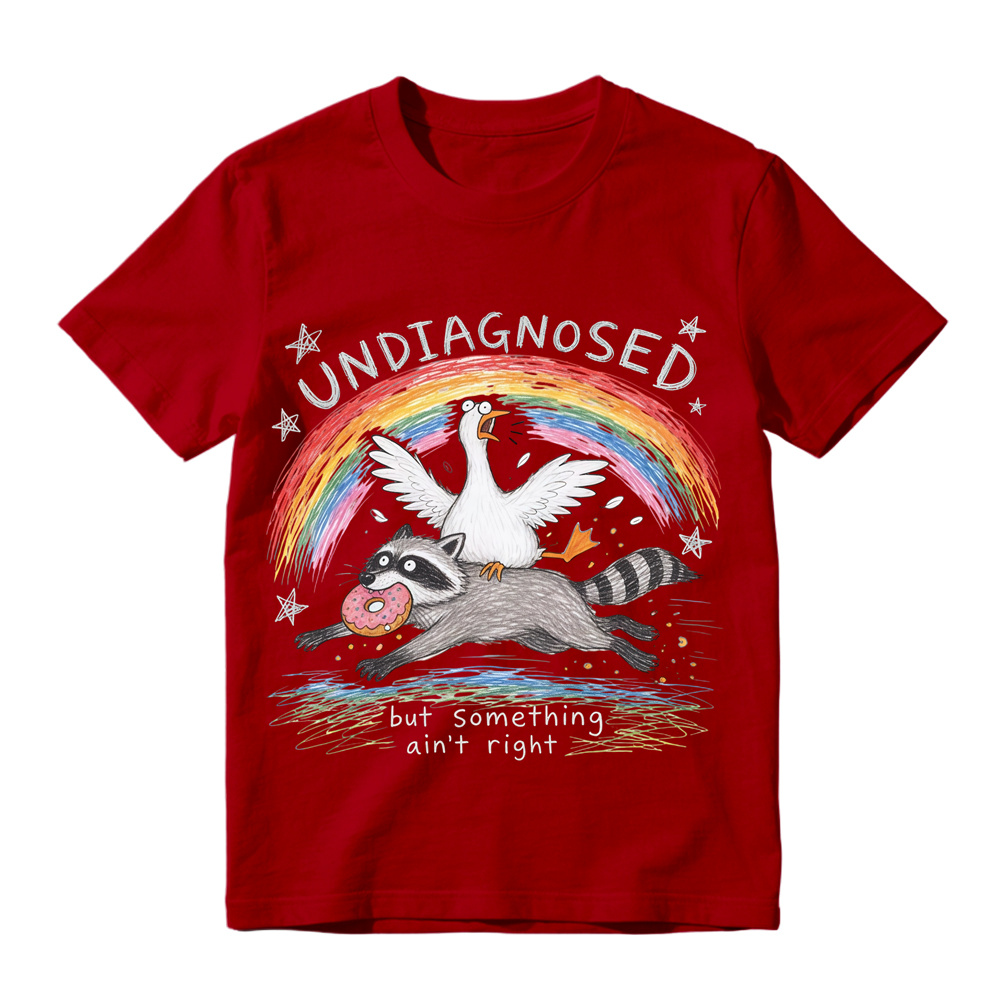 Comfort Colors Undiagnosed But Something Ain't Right TShirt, Funny Goose Riding Raccoon Tee, Silly Goose T-Shirt, Mental Health Humor Gift