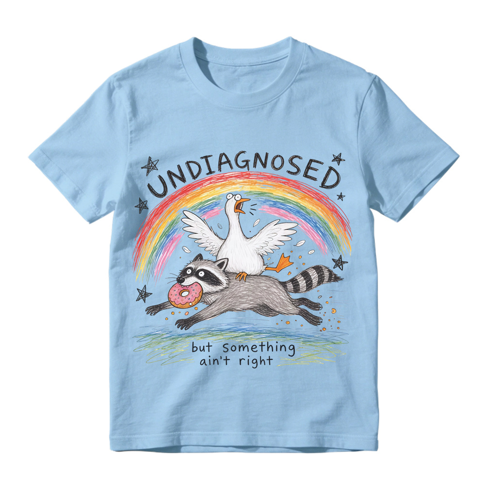 Comfort Colors Undiagnosed But Something Ain't Right TShirt, Funny Goose Riding Raccoon Tee, Silly Goose T-Shirt, Mental Health Humor Gift