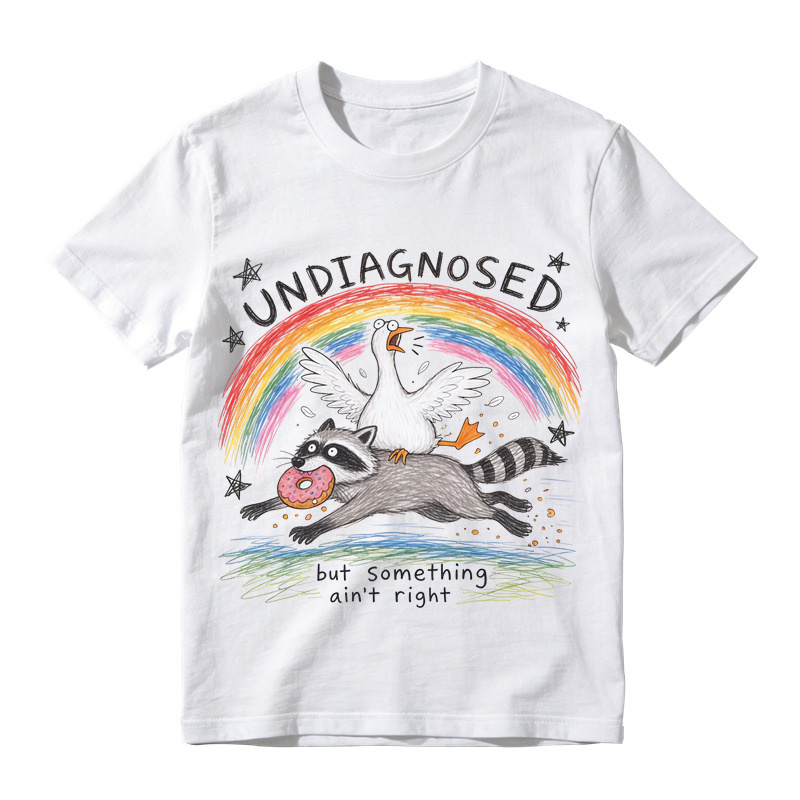 Comfort Colors Undiagnosed But Something Ain't Right TShirt, Funny Goose Riding Raccoon Tee, Silly Goose T-Shirt, Mental Health Humor Gift
