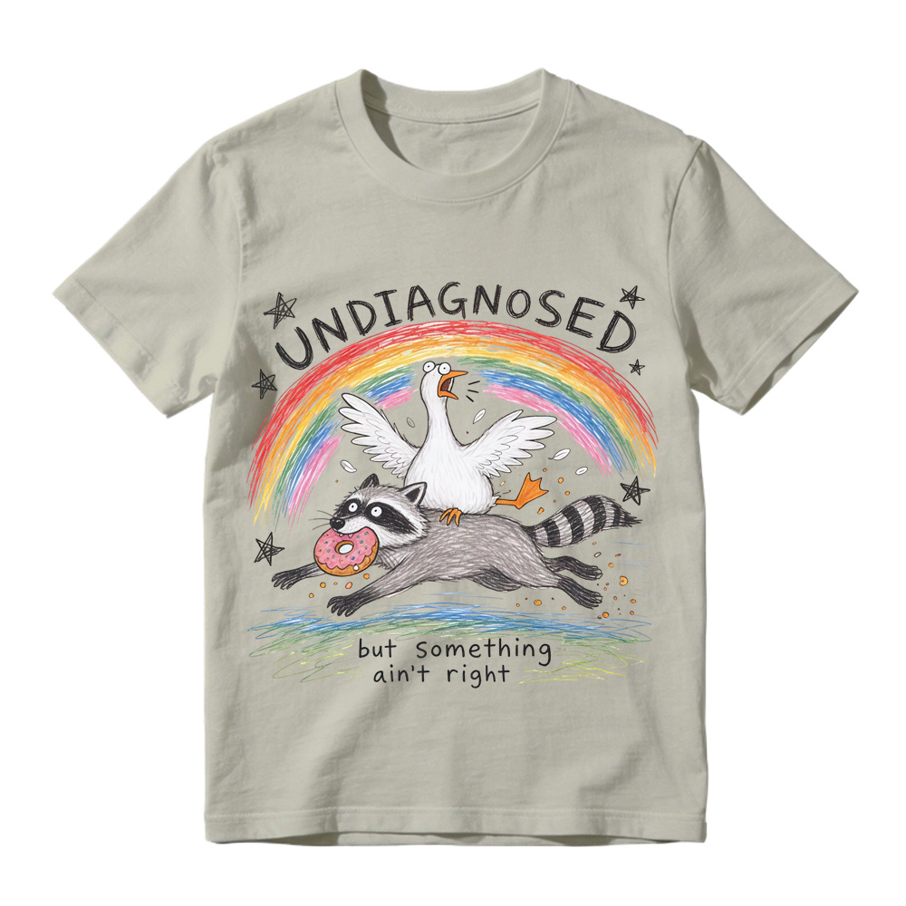 Comfort Colors Undiagnosed But Something Ain't Right TShirt, Funny Goose Riding Raccoon Tee, Silly Goose T-Shirt, Mental Health Humor Gift