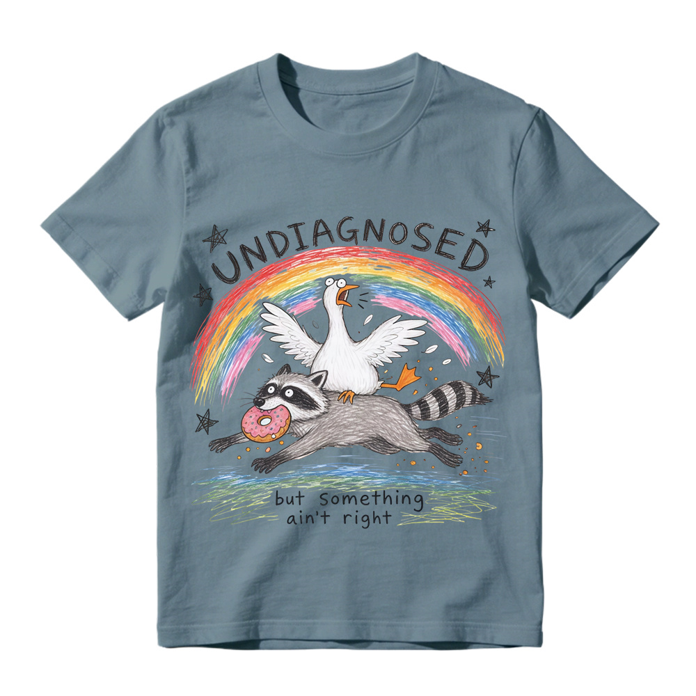 Comfort Colors Undiagnosed But Something Ain't Right TShirt, Funny Goose Riding Raccoon Tee, Silly Goose T-Shirt, Mental Health Humor Gift