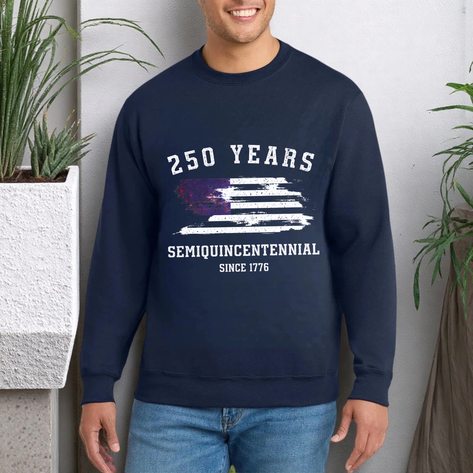 250 Years SemiQuincennial Since 1776 American Flag Sweatshirt Black Crewneck Pullover Unisex Casual Top