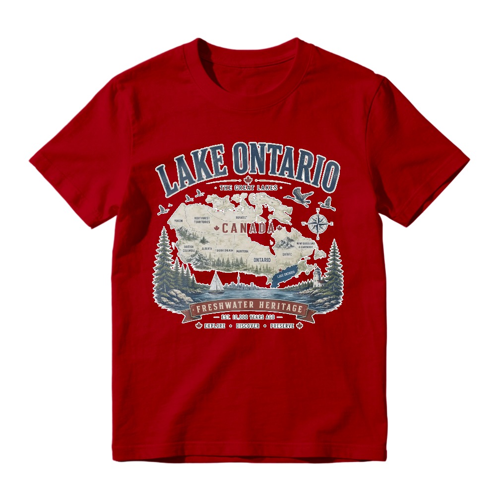 Lake Ontario Canada Freshwater Heritage Vintage Map Graphic T-shirt