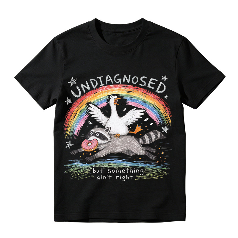 Comfort Colors Undiagnosed But Something Ain't Right TShirt, Funny Goose Riding Raccoon Tee, Silly Goose T-Shirt, Mental Health Humor Gift